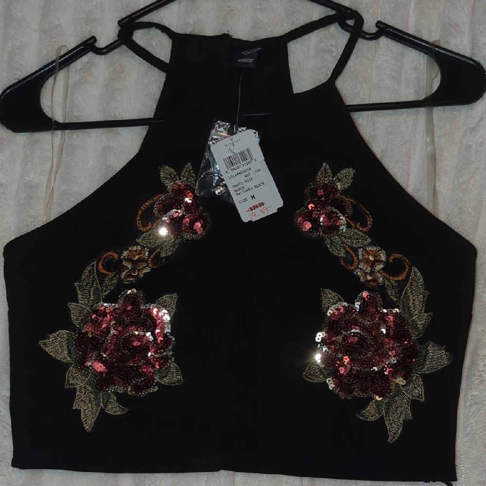 Windsor Black Sequin Floral Tank Top